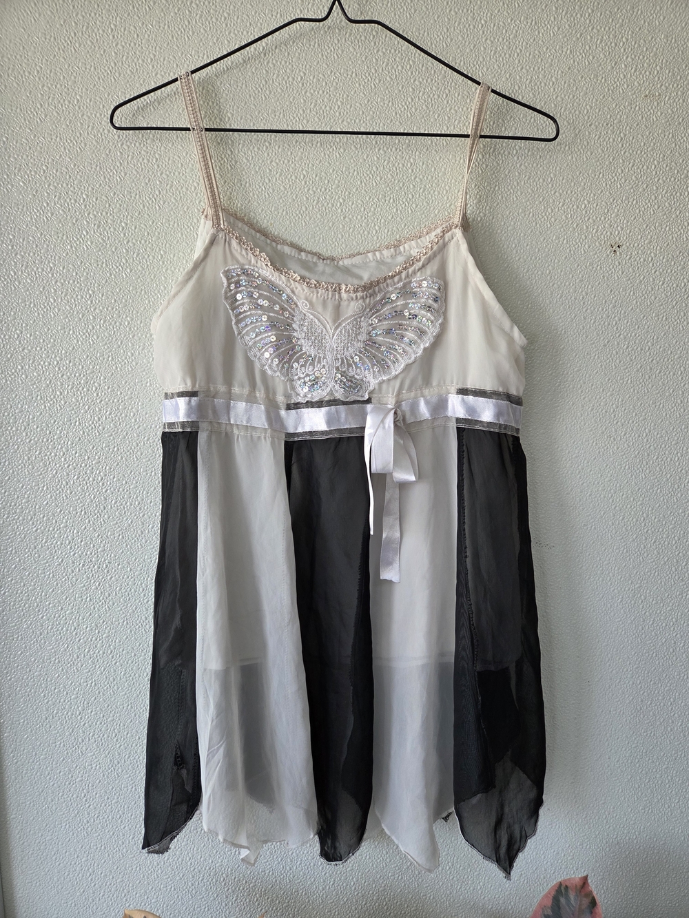 Vintage White and Black Butterfly Top